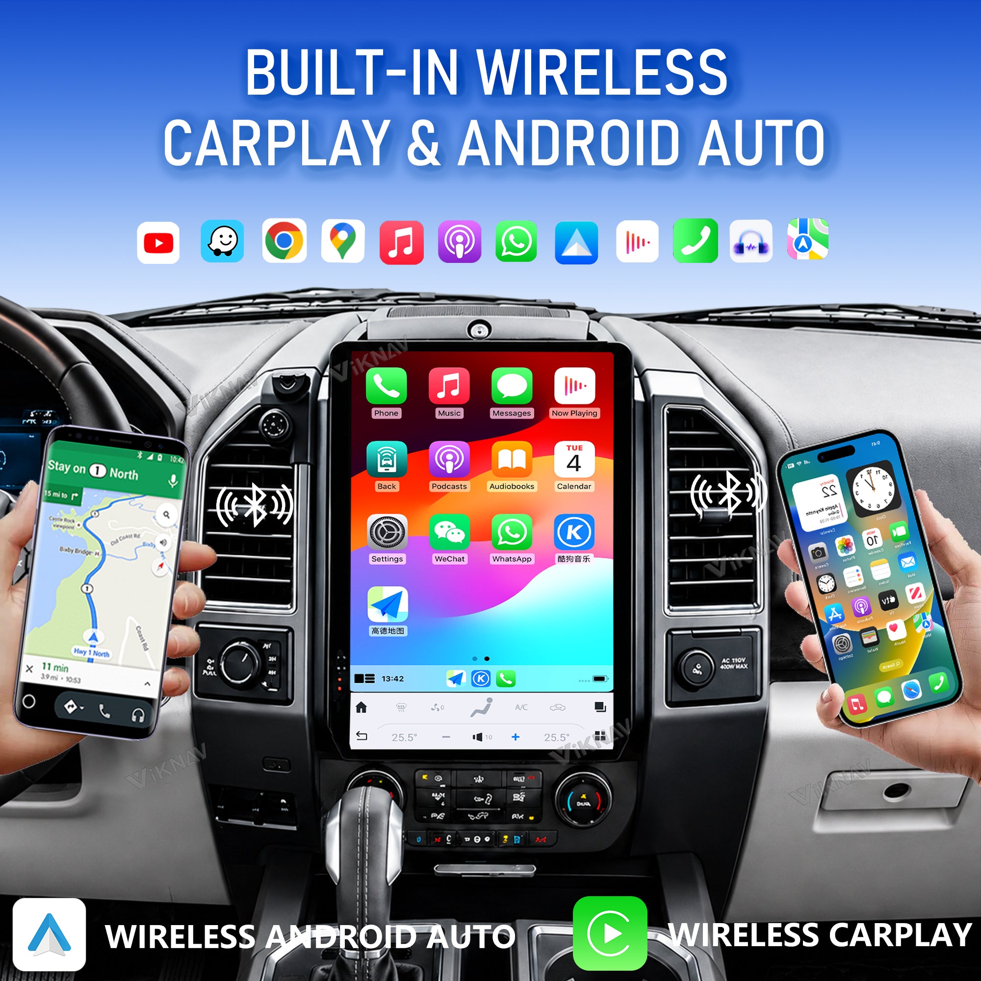 VIKNAV 14.4 Inch Android Car Radio For Ford F150 F250 F450 Raptor 2015-2020 Auto Stereo Screen Upgrade