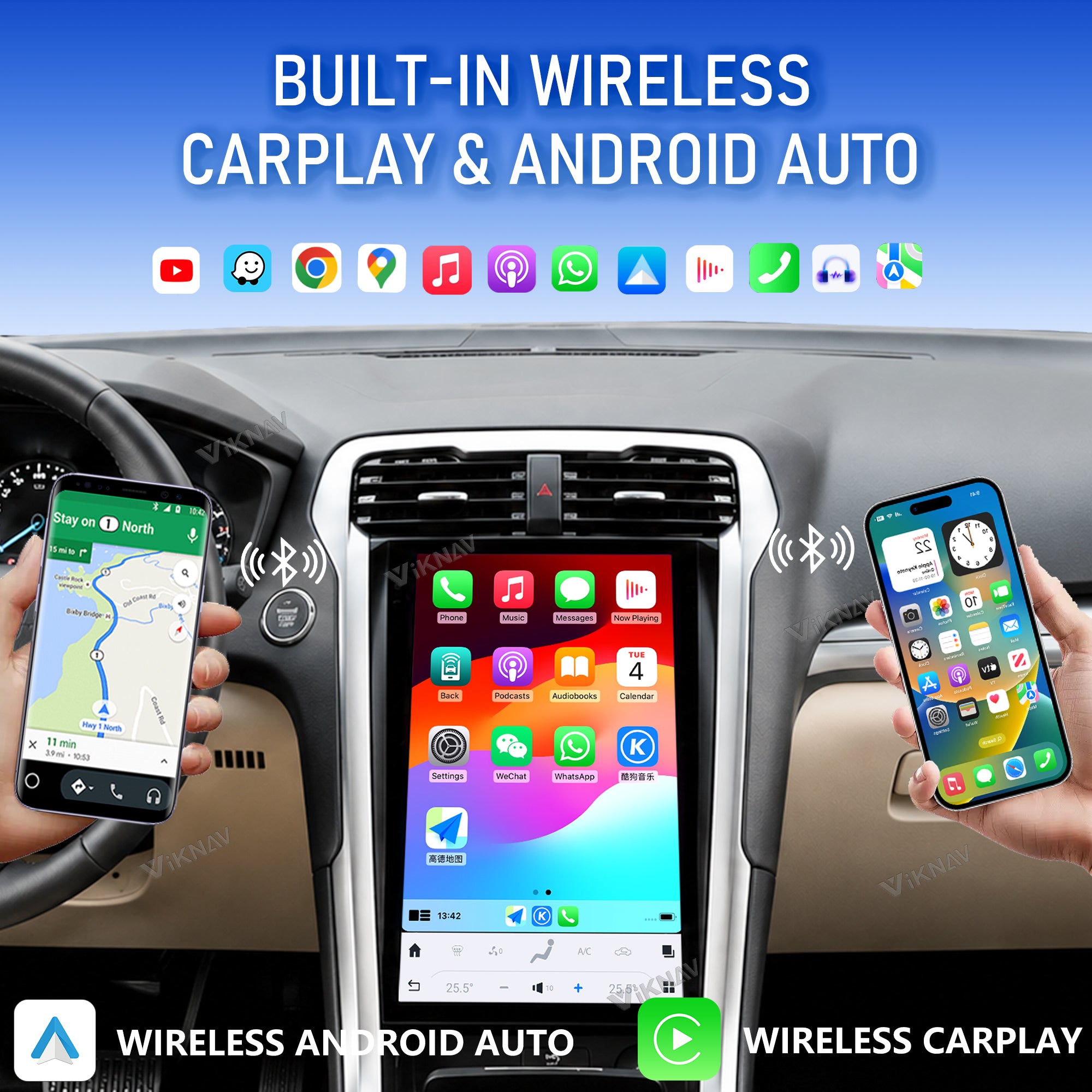 VIKNAV 14.4 Inch Android Car Radio For Ford Mondeo 2013-2021 Auto Stereo Screen Upgrade