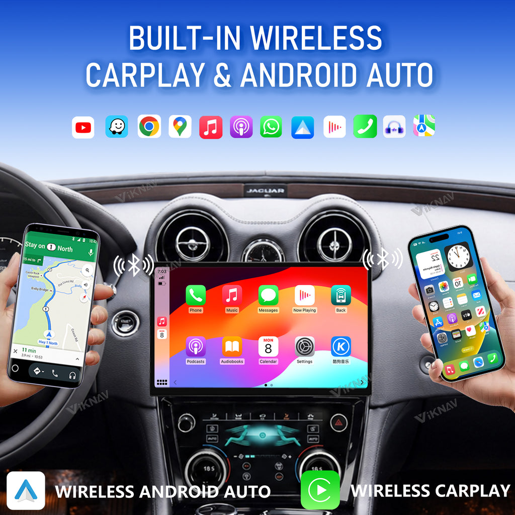 VIKNAV 13 Inch Android Car Radio AC Panel for Jaguar XJ XJL XJR 2010-2019 Auto Stereo Screen Upgrade Wireless Carplay GPS Navigation Multimedia Player