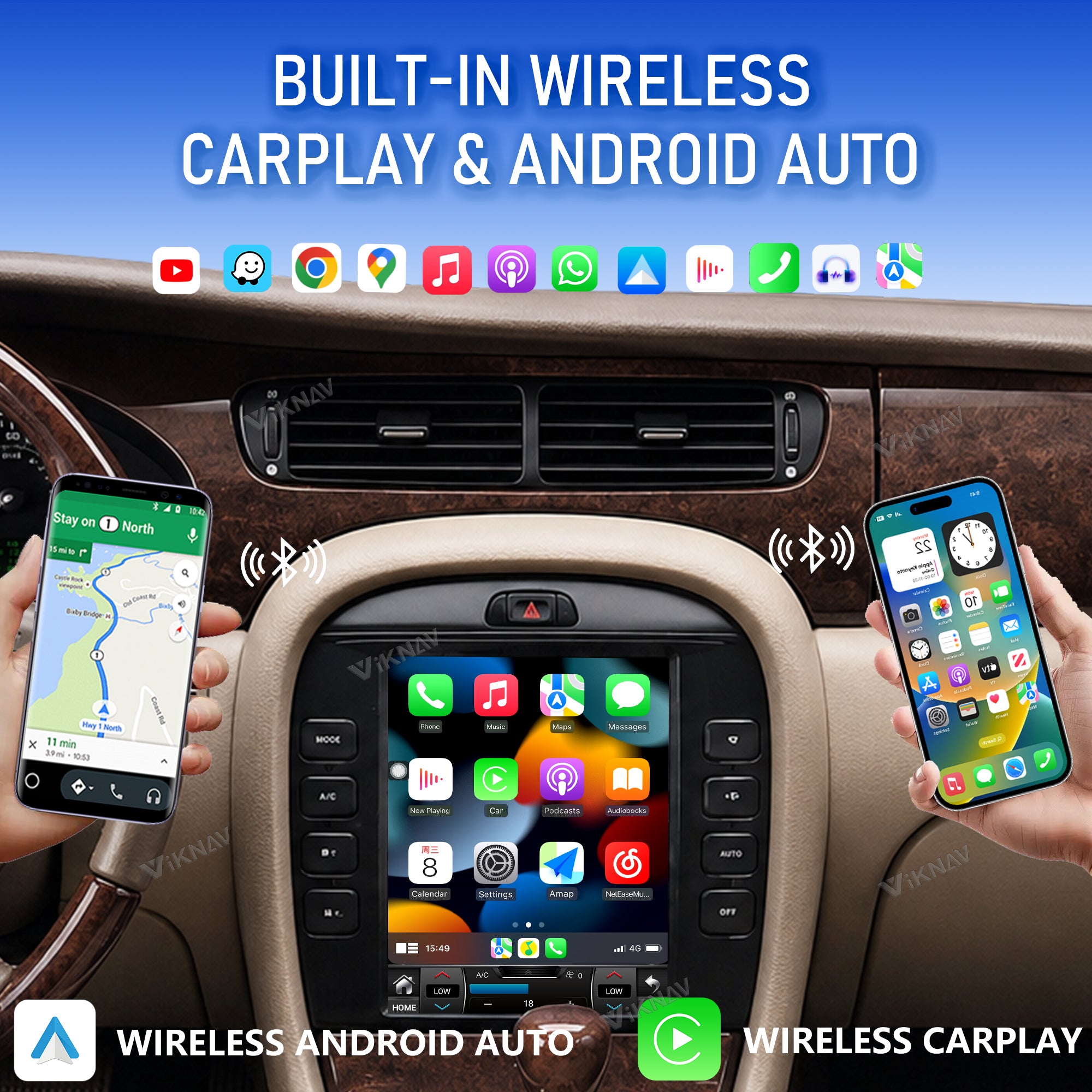 VIKNAV 9.7 Inch Android Car Radio For Jaguar X-TYPE 2004-2008 Auto Stereo Screen Upgrade Wireless Carplay GPS Navigation Multimedia Player