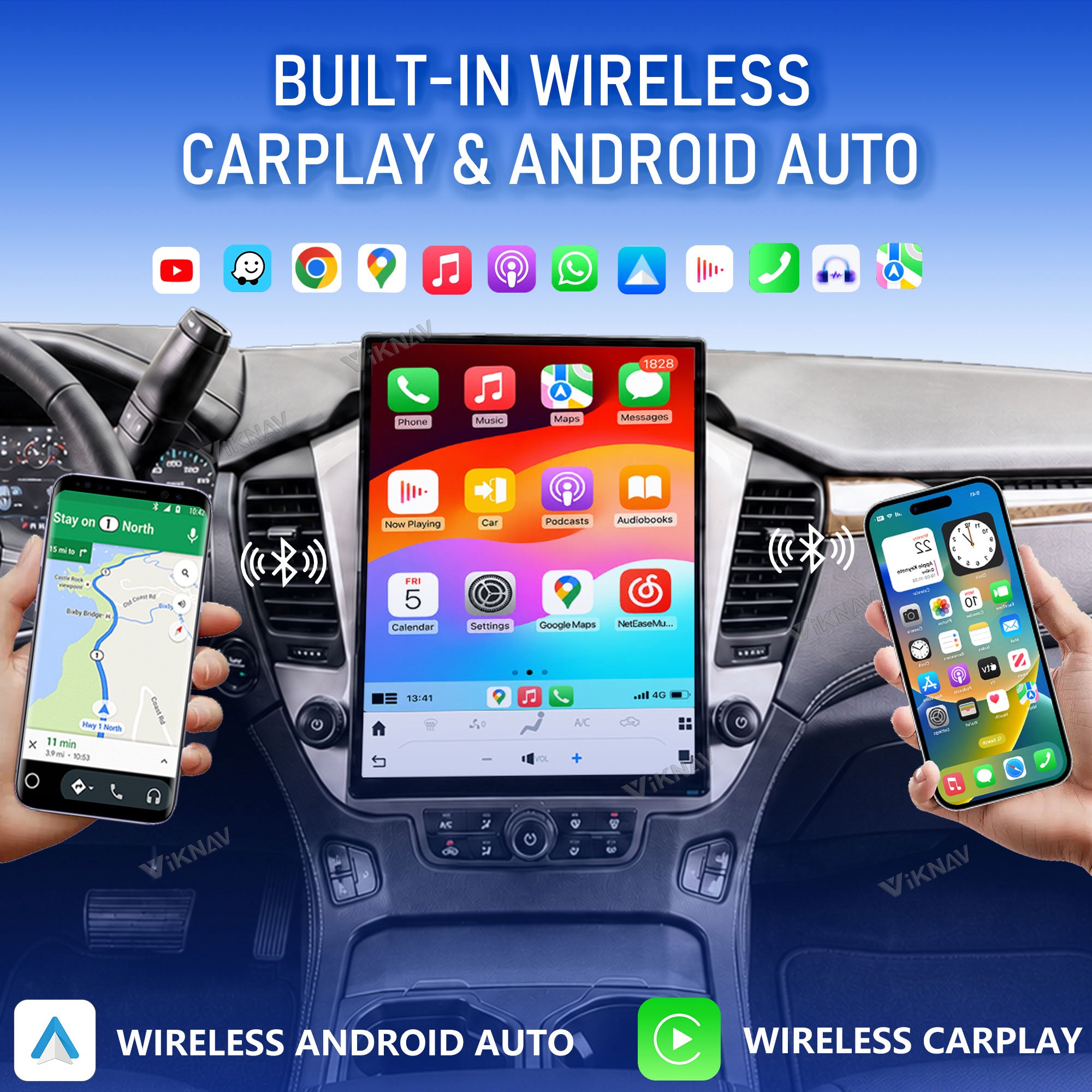 VIKNAV 15.6 Inch Android Car Radio For Chevrolet Tahoe Suburban GMC Yukon 2014-2020 Wireless Carplay Upgrade Auto Stereo Screen