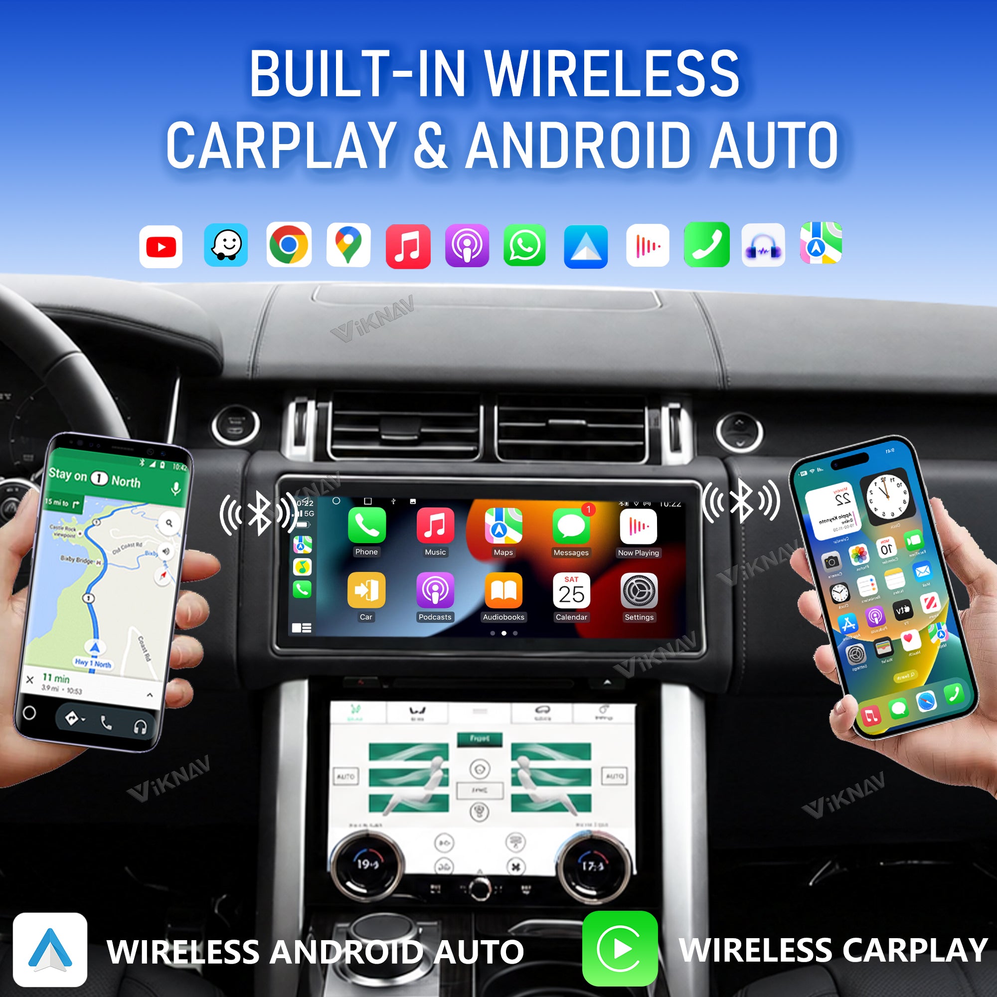 VIKNAV 12.3 Inch Android Car Radio AC panel for Land Rover Range Rover Vogue L405 2013-2017 Auto Stereo Screen Upgrade Wireless Carplay GPS Navigation Multimedia Player