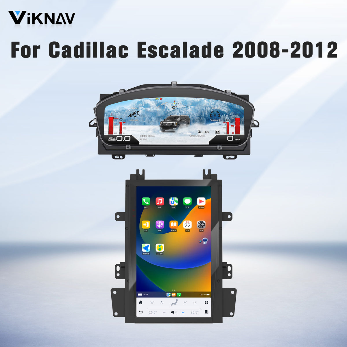 Viknav 13.6 inch Touch Screen Android Car Radio For Cadillac Escalade 2008-2012 Wireless Carplay GPS Navigation With 15 Inch Car Speedometer