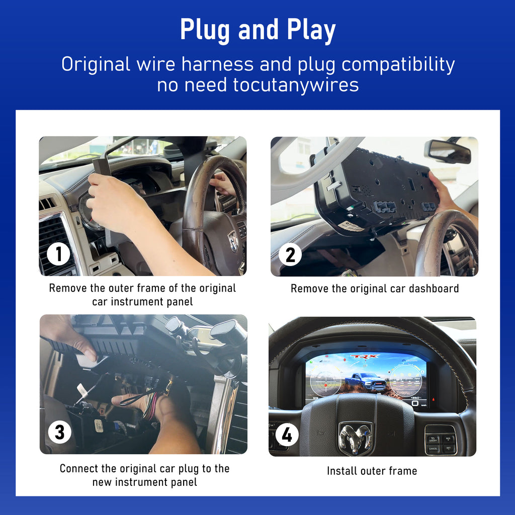 Viknav 13.1 inch Digital Cluster For Dodge Ram 1500 2500 3500 2008-2012 LCD Instrument Speedometer Dashboard Panel