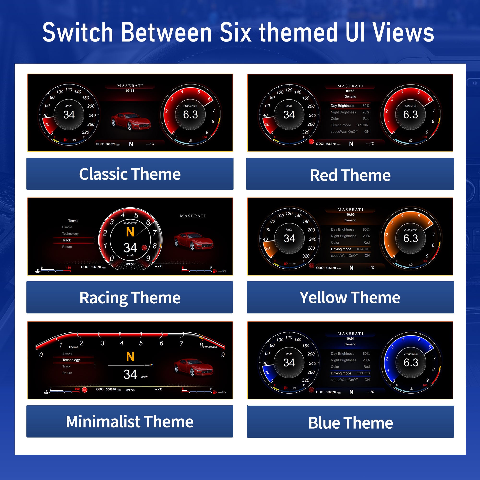 Viknav 12.3 Inch Digital Cluster Dashboard For Maserati GT GC GranTurismo 2007-2017 LCD Digital Instrument Full Screen Upgrade Automotive Replacement Speedometer Panel Gauges