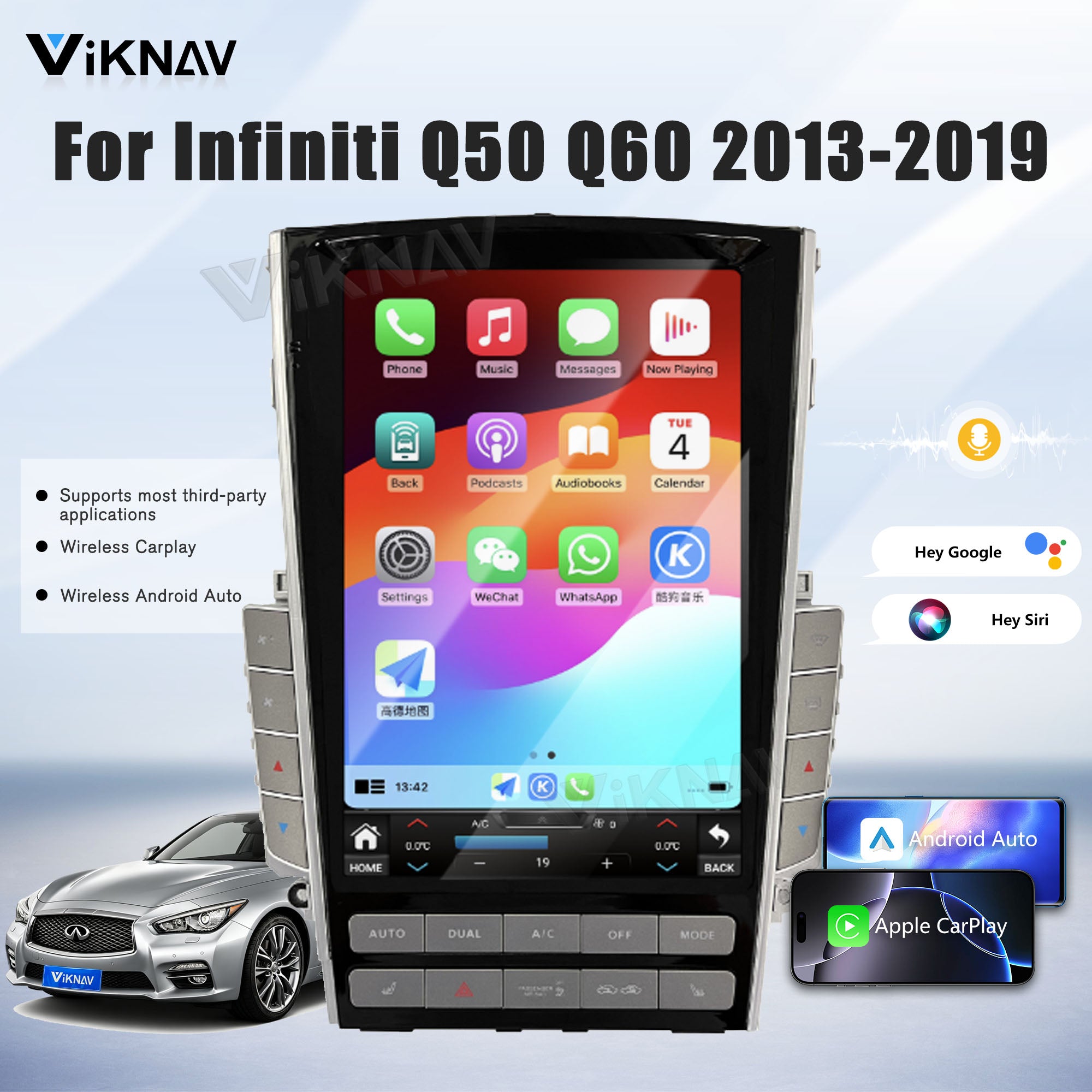 Viknav 12.1 inch Android Car Stereo For Infiniti Q50 Q60 2013-2019 Wireless CarPlay & Android Auto GPS Navigation Head Unit