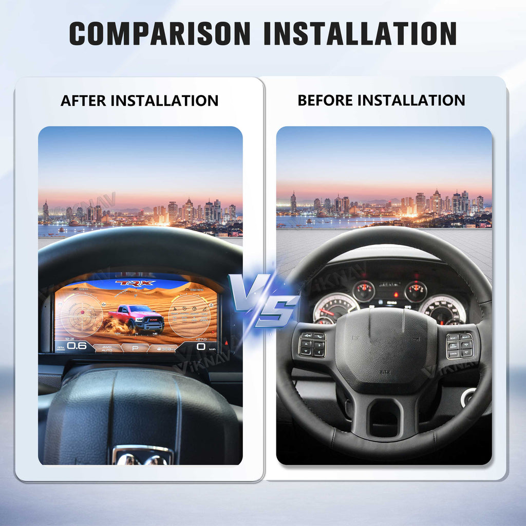 Viknav 14.4 inch Touch Screen Android Car Radio For Dodge RAM 2013- 2018 Wireless Carplay GPS Navigation With 13.1 Inch Car Speedometer