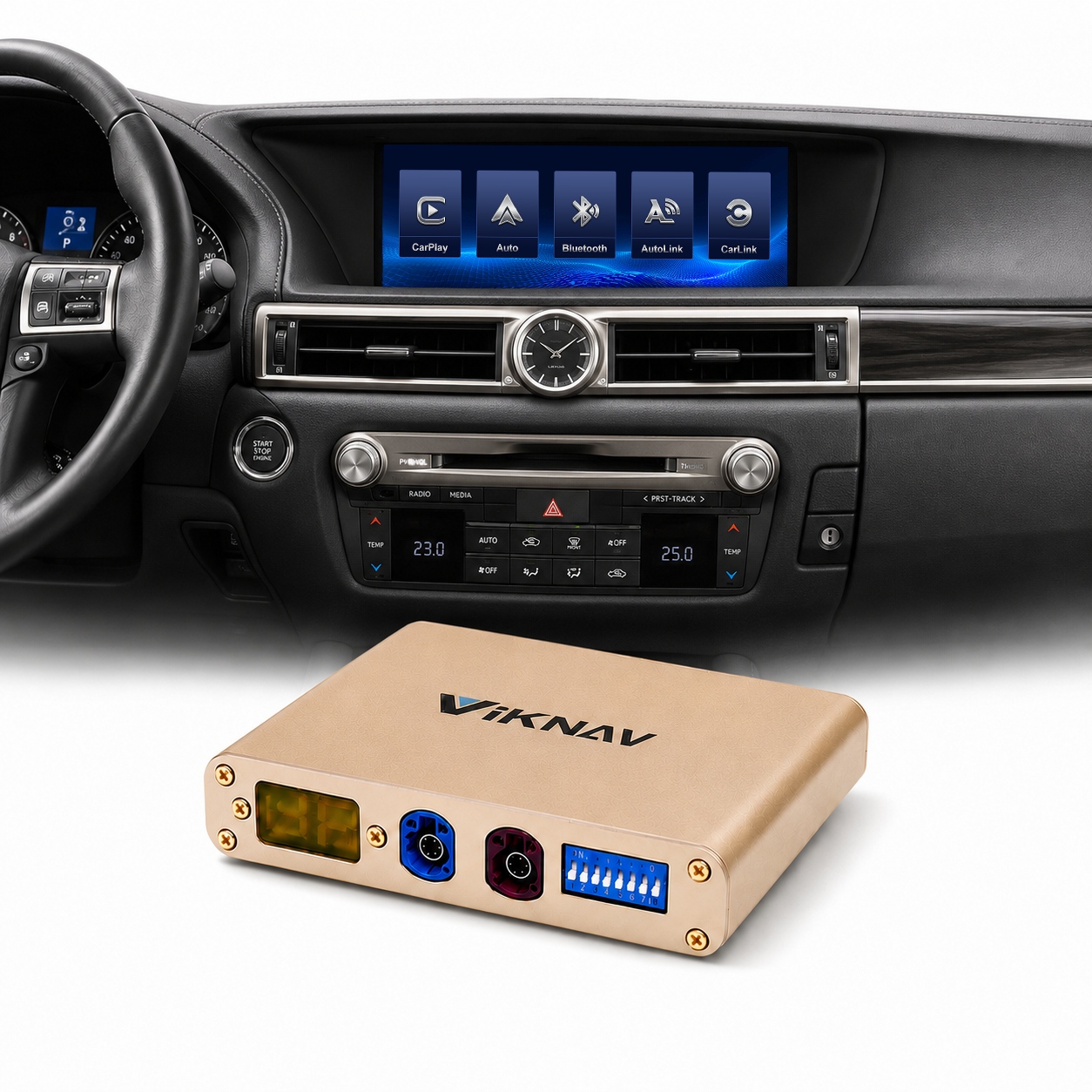 VIKNAV Wireless CarPlay Android Auto Decoder Linux Interface Box Upgrade for Lexus GS 2007–2020