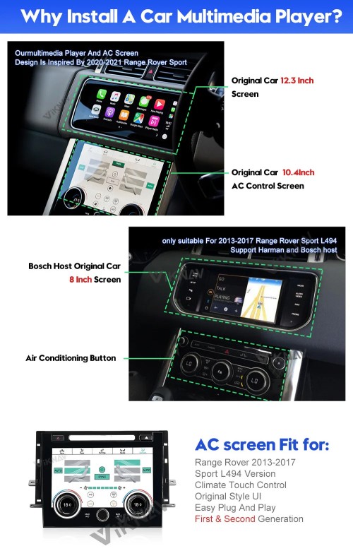 12.3 Inch Car Stereo Radio For Range Rover Sport L494 2013-2017 GPS Navigation Multimedia Player Carplay AC Panel Touch Screen(AC)