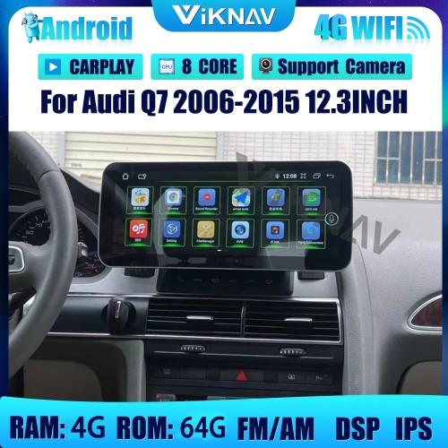 12.3 inch Android car radio GPS navigation For Audi Q7 2006-2015 auto audio stereo receiver DVD multimedia player (64GB)