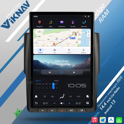 Viknav 14.4 inch Car radio For Dodge RAM 2013-2018 Wireless Carplay Android 13 touch screen GPS Navigation head unit Multimedia player（128GB）