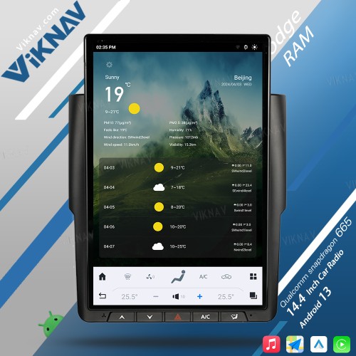 Viknav 14.4 inch Car radio For Dodge RAM 2013-2018 Wireless Carplay Android 13 touch screen GPS Navigation head unit Multimedia player（128GB）
