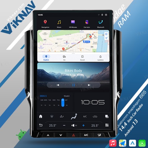 Viknav 14.4 inch Car radio For Dodge RAM 2019-2023 Wireless Carplay Android 13 touch screen GPS Navigation head unit Multimedia player（128GB）