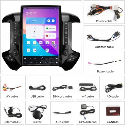 Viknav Ship From USA 14.4 Inch Android Car Radio For Chevrolet Silverado GMC Sierra 2014-2019 Auto Stereo Upgrade 2K IPS Touch Screen GPS Navigation Multimedia Play (OEM Radio with 4.2/8 Inch Screen)