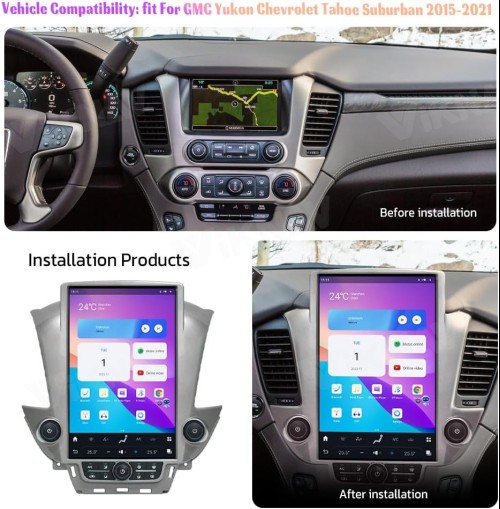 Viknav Ship From USA For Chevroler Suburban Tahoe GMC Yukon 2014-2020 Head Unit 14.4 Inch Qualcomm Android Car Radio Stereo Replacement Touch Screen Android Auto GPS Navigation Multimedia Play