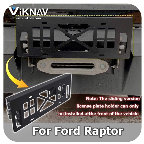 Viknav  Truck Front License Plate Bracket for Ford Raptor F150 Raptor [Front License Plate Holder - Sliding Version] - Front License Plate Frame - Folding Plate Bracket