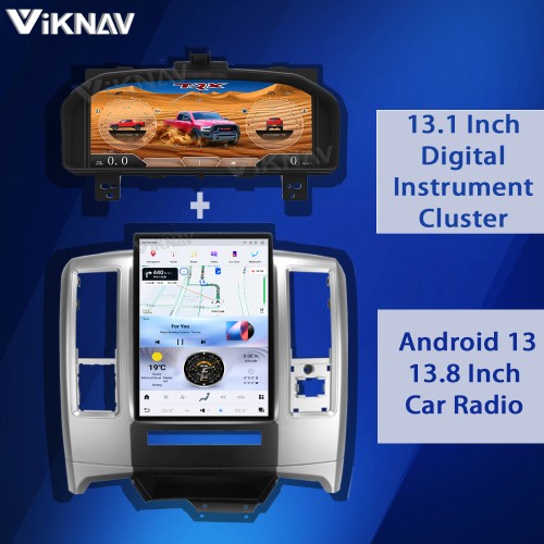 Viknav 13.8 inch Car Radio For Dodge RAM 2008-2012 Wireless Carplay Android 13 Touch Screen with Digital Instrument Cluster