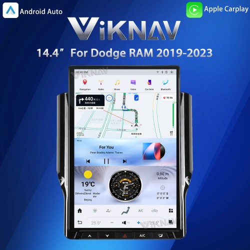 Viknav 14.4 inch Car Radio For Dodge RAM 2019-2023 Wireless Carplay Android 13 Touch Screen GPS Navigation Head Unit Multimedia Player