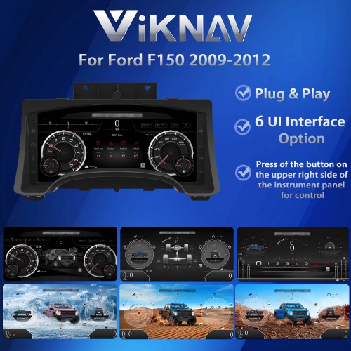 Viknav 14.4 inch Upgrade Android Car Radio With Digital Cluster Instrument For Ford F150 2009-2012 Wireless Carplay GPS Navigation Multimedia Player Stereo Head Unit