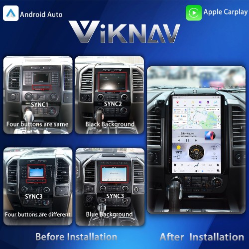 Viknav Upgrade Android 14.4 inch Touch Screen Car Radio For Ford F150 2015-2020 Wireless Carplay GPS Navigation Multimedia player Auto Stereo Head Unit(128GB)